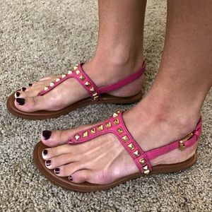 Michael Kors Pink Leather T-Strap Sandals w/Studs